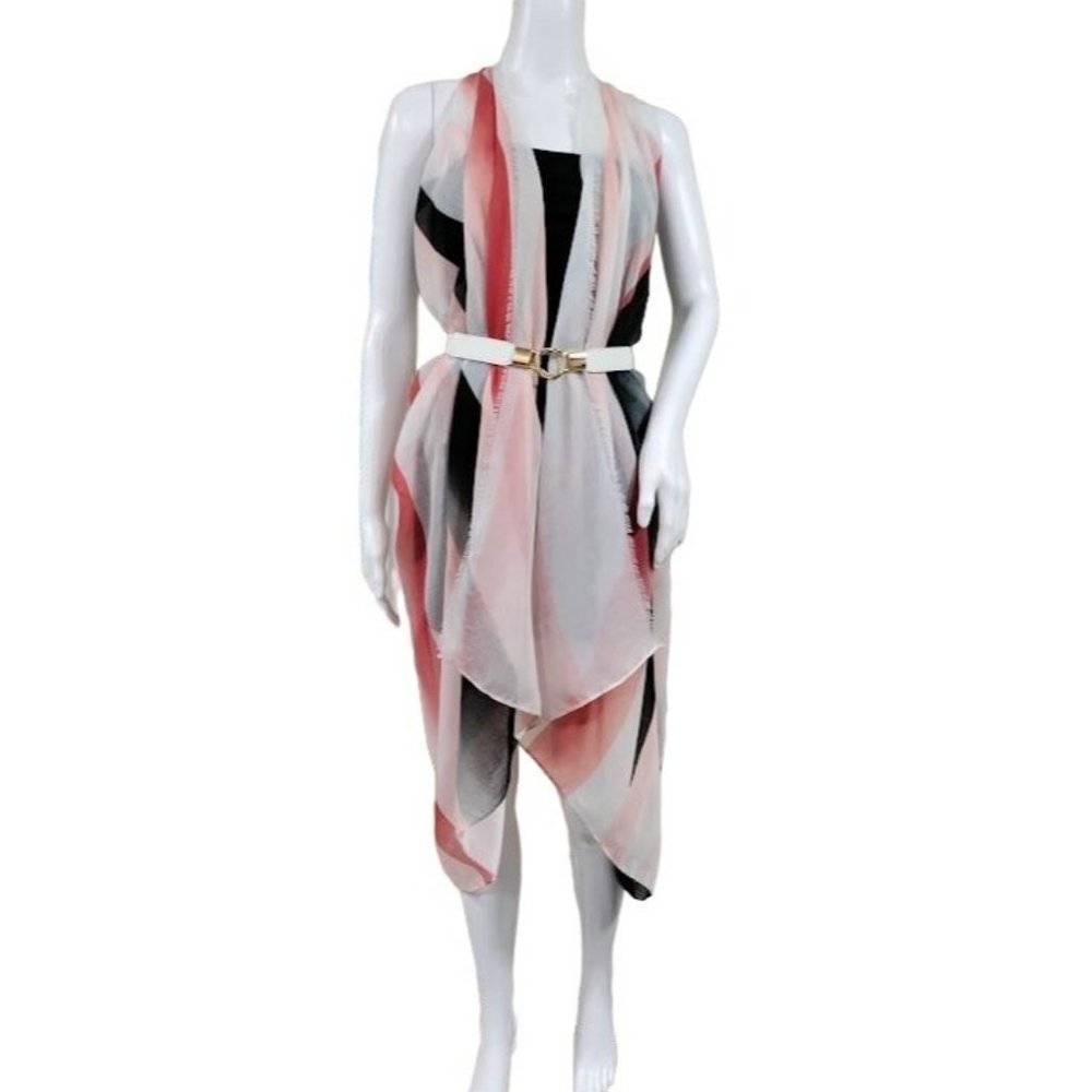 Subtle Luxury Pool to Party Sleeveless Open Front Hi Low Hem Cardigan Pink Size